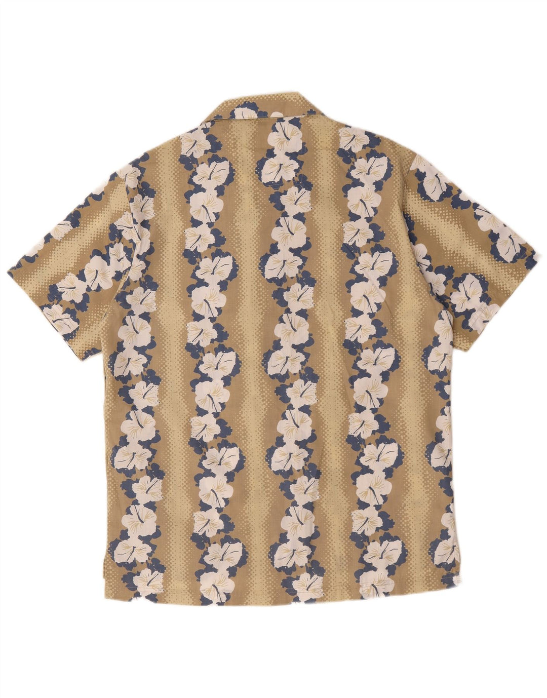 Camicia hawaiana a maniche corte da uomo vintage in poliestere floreale beige medio