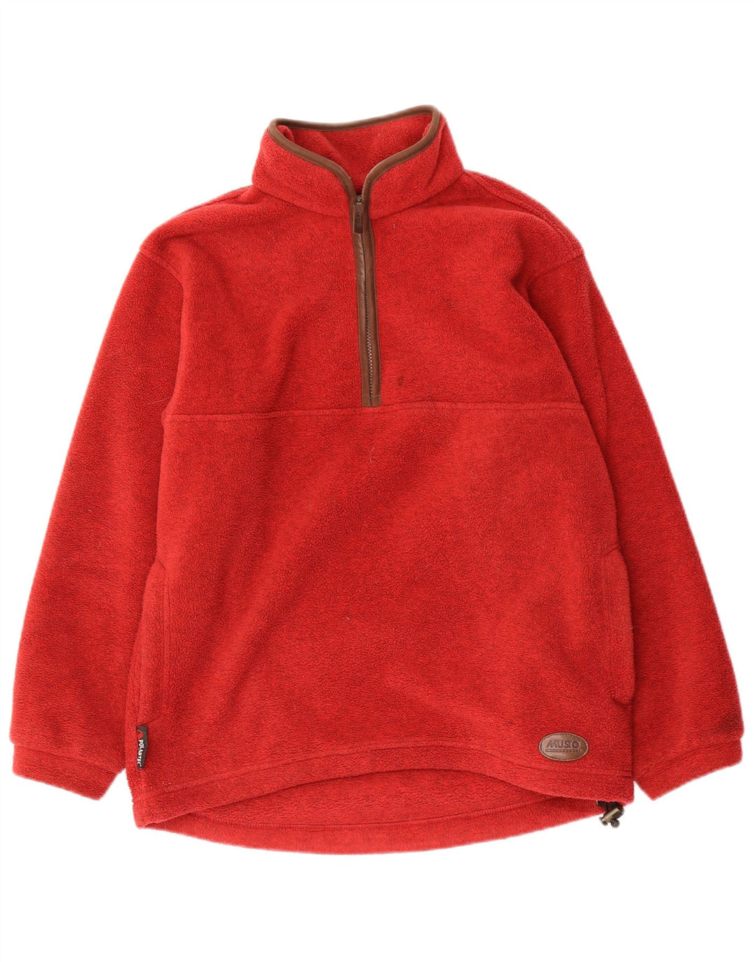 MUSTO Maglione in pile da uomo con zip e collo piccolo in poliestere rosso