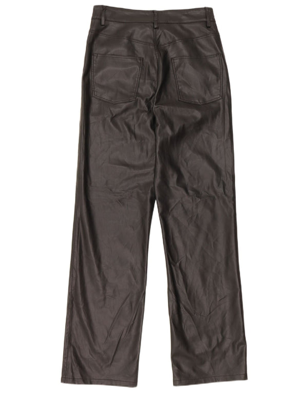 Zara Womens Straight Faux Leather Trousers EU 36 XS W26 L31 Black