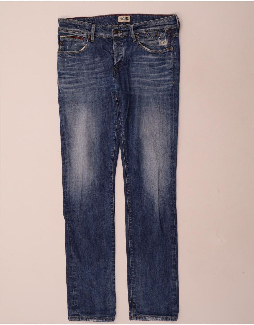 TOMMY HILFIGER Jeans slim effetto consumato da uomo W32 L34 cotone blu