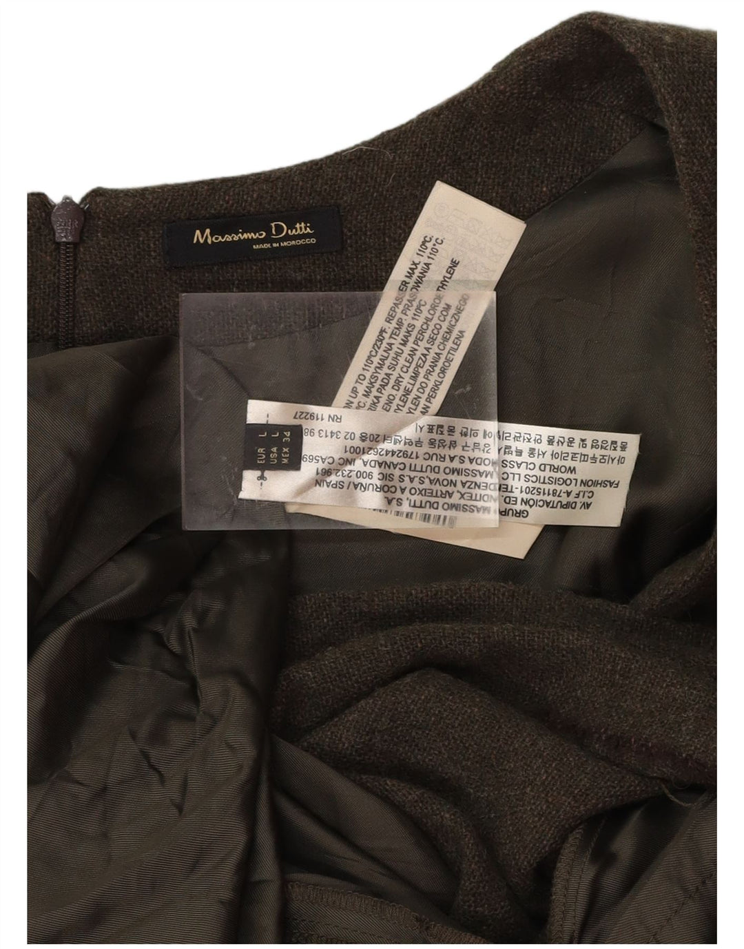 MASSIMO DUTTI Abito a trapezio da donna UK 14 Lana a righe grandi kaki