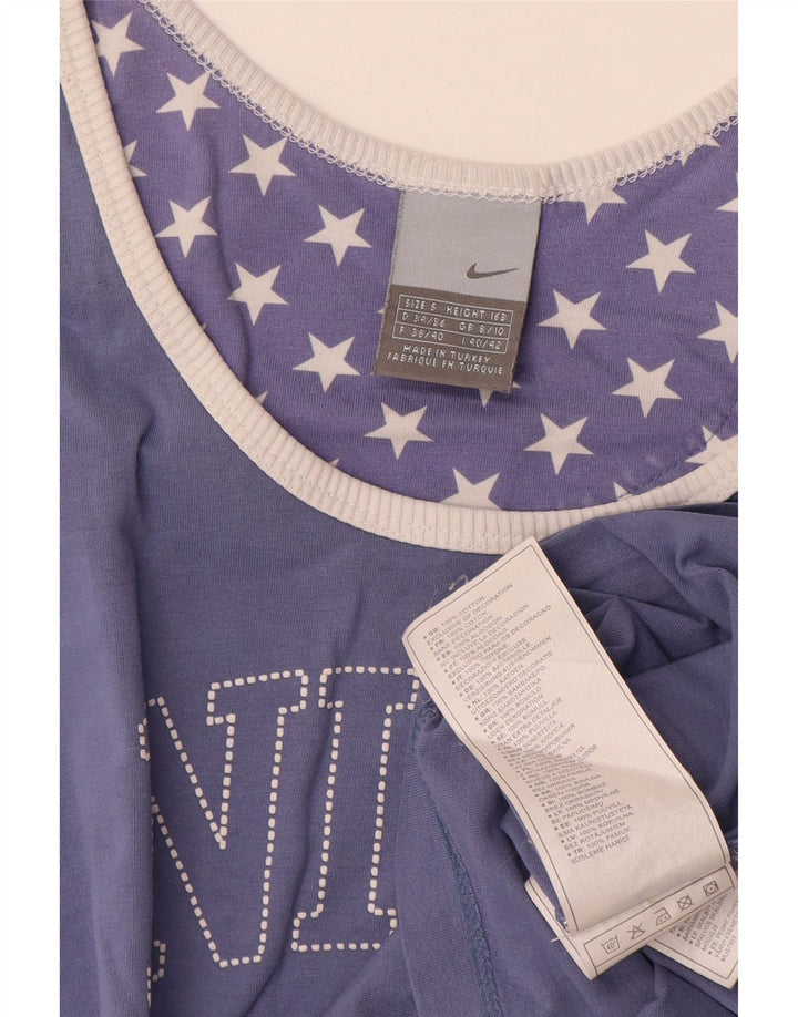 Canotta grafica corta Nike da donna UK 8/10 piccolo cotone blu
