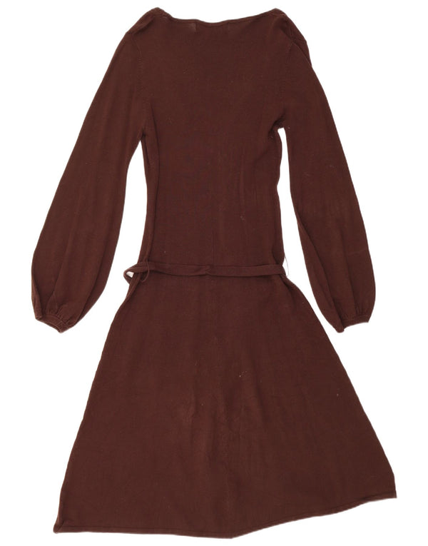 Abito maglione a maniche lunghe da donna Zara UK 12 Rayon marrone medio