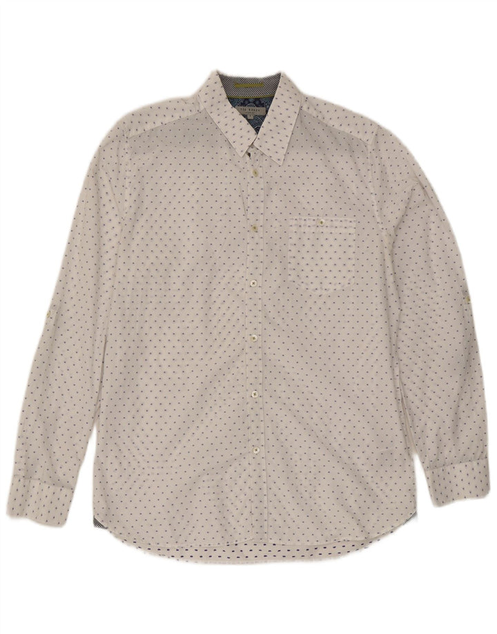 Camicia da uomo Ted Baker taglia 4 grande cotone maculato bianco