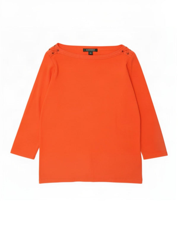 Top da donna Ralph Lauren manica 3/4 UK 14 cotone arancione medio