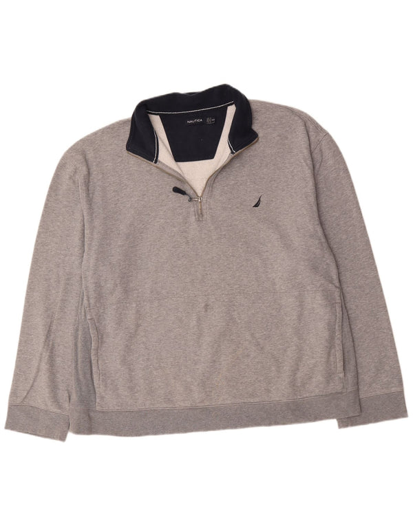 Felpa da uomo con collo con zip Nautica, maglione 2XL, cotone chiazzato grigio