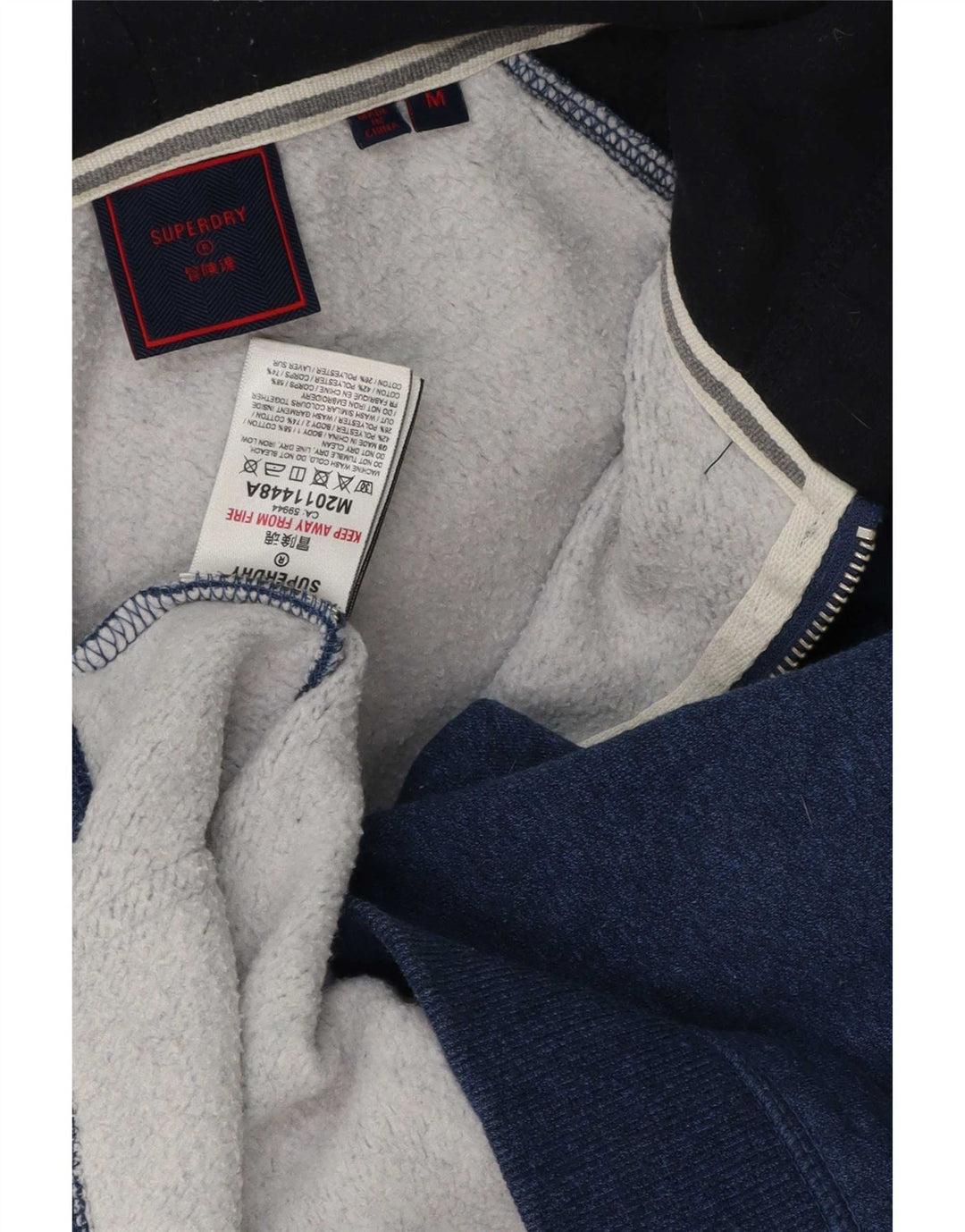 Maglione con cappuccio e zip da uomo Superdry in cotone color block blu medio