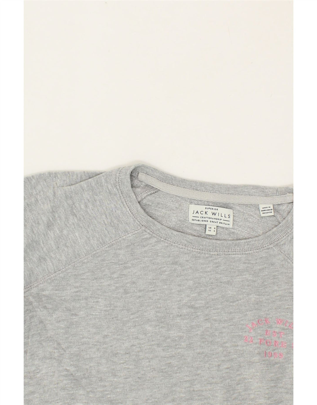 JACK WILLS Womens Superior Graphic Sweatshirt Jumper UK 8 Small Grey Vintage Jack Wills and Second-Hand Jack Wills from Messina Hembry 