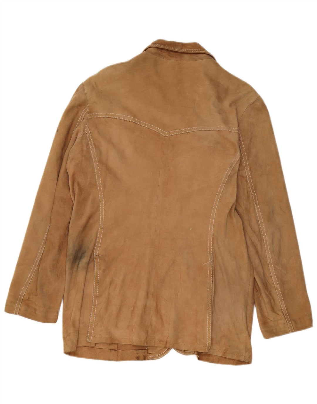 Giacca blazer vintage in pelle scamosciata a 3 bottoni da donna UK 14 beige medio