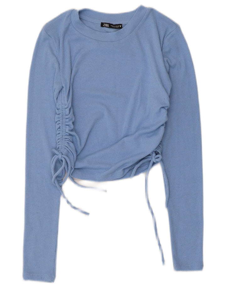 Top corto a maniche lunghe da donna Zara UK 8 piccolo blu