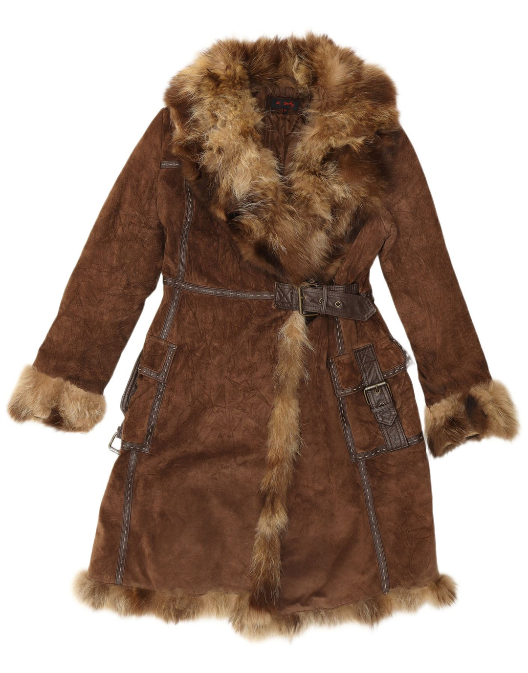 Soprabito in pelliccia scamosciata da donna Rene Derhy UK 14 Pelle marrone medio