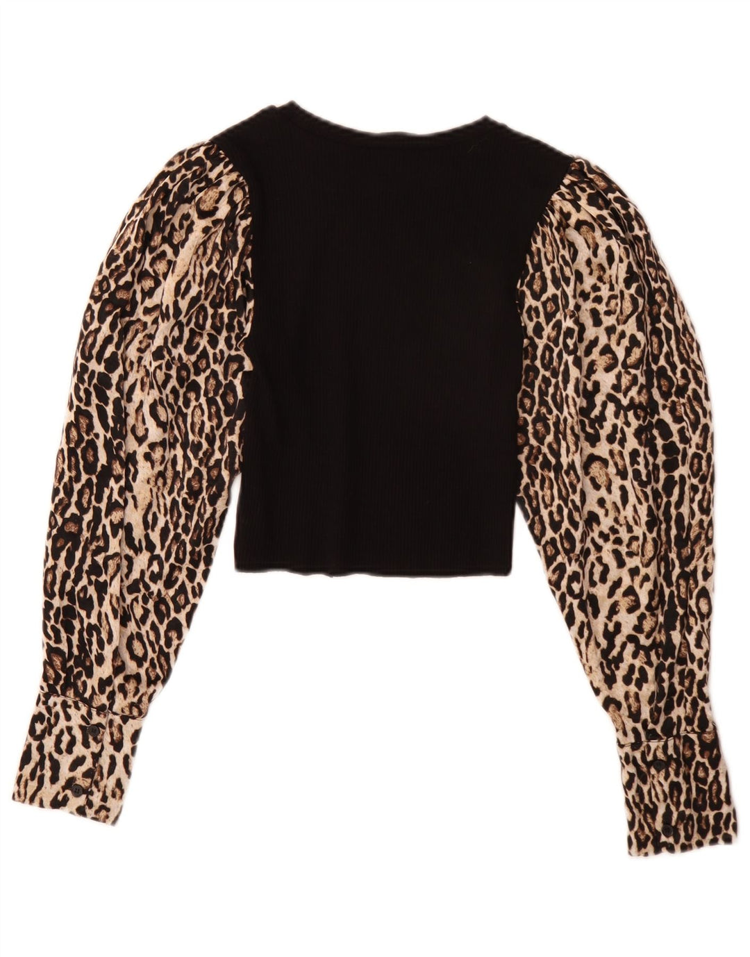 Top corto a maniche lunghe da donna Zara UK 8 piccolo poliestere nero con stampa animalier