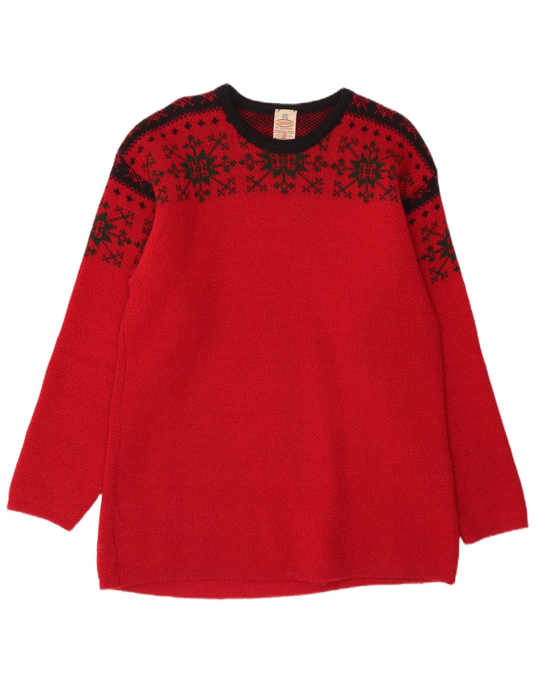 JANUS Maglione girocollo da uomo IT 50 Lana Fair Isle rosso medio
