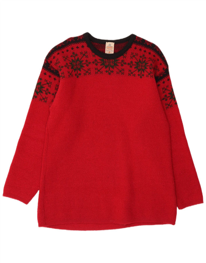 JANUS Maglione girocollo da uomo IT 50 Lana Fair Isle rosso medio