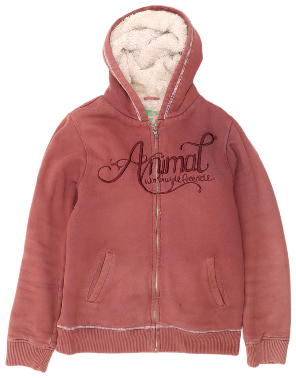 ANIMAL Womens Graphic Zip Hoodie Sweater UK 14 Medium Red Cotton