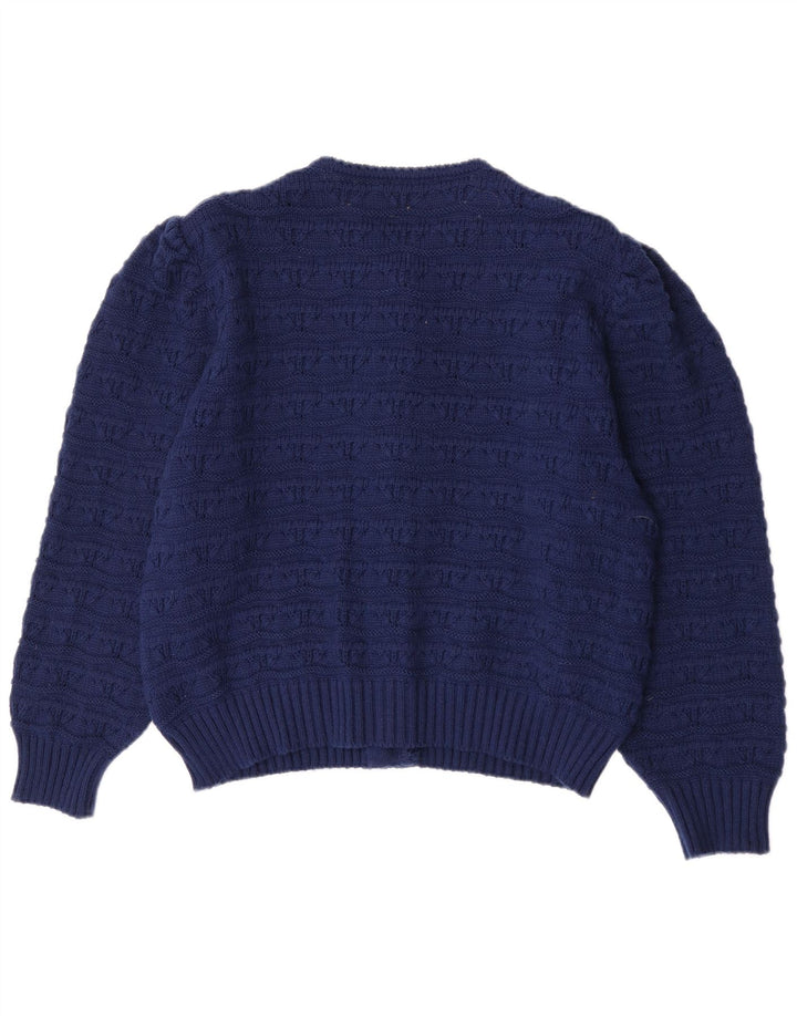 Maglione cardigan da donna vintage EU 50 3XL lana blu navy