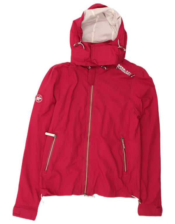 Giacca antipioggia da donna con cappuccio SUPERDRY UK 10 piccola in nylon rosso