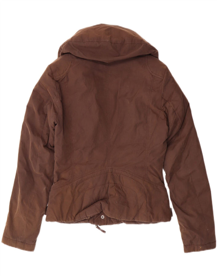 BENETTON Womens Padded Jacket UK 10 Small Brown Cotton