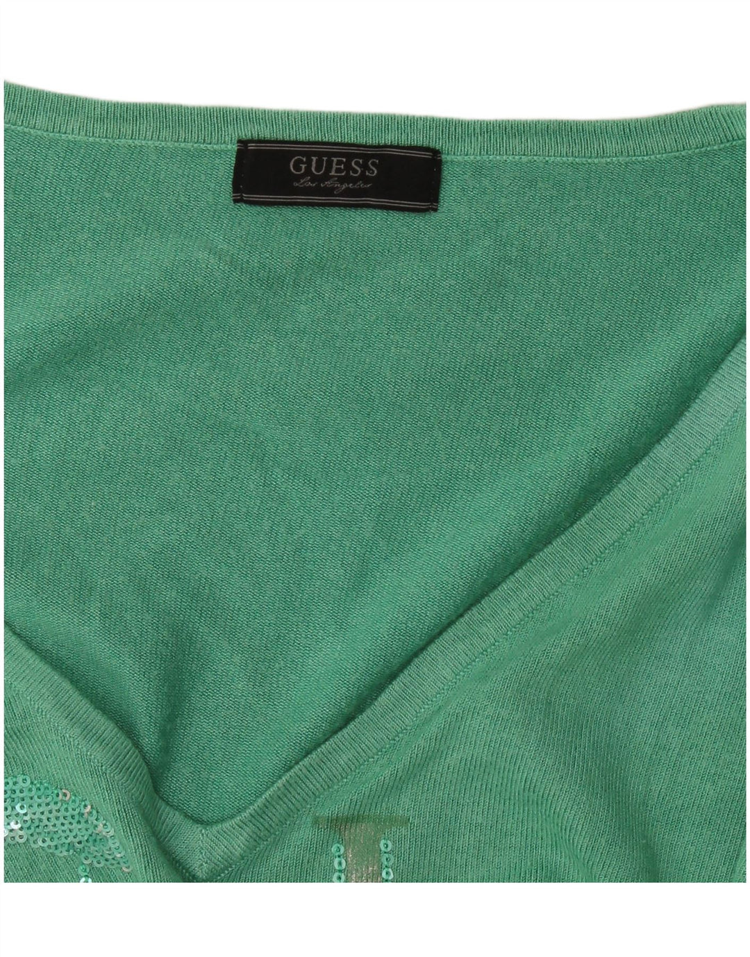 Maglione maglione con scollo a V grafico da donna Guess UK 12 Verde medio