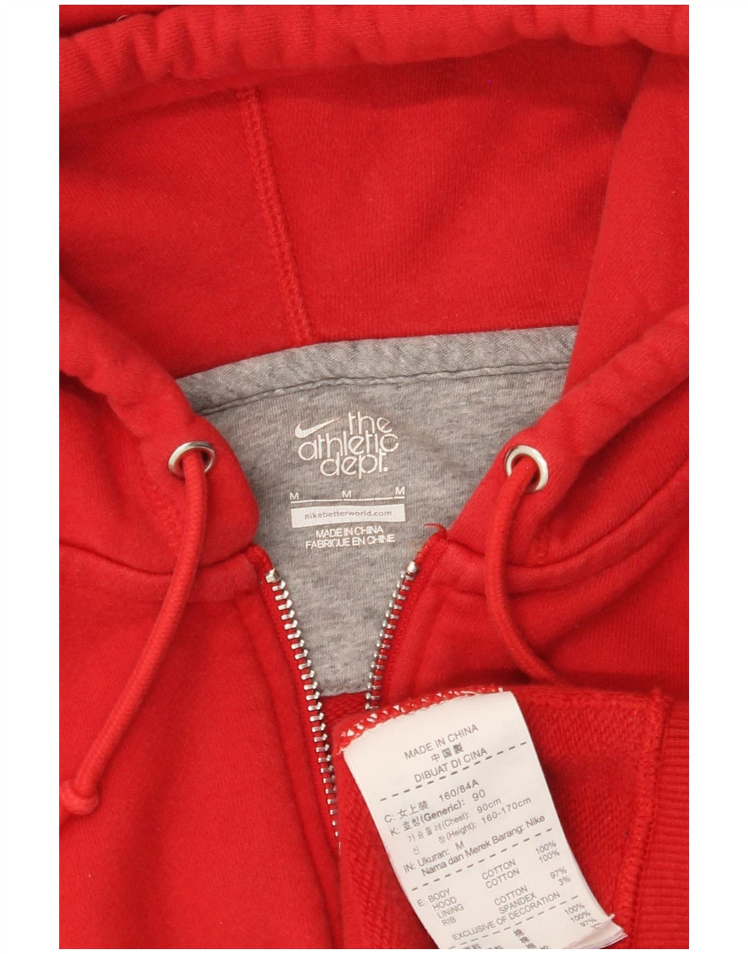 Maglione con cappuccio e zip da donna NIKE UK 12 cotone rosso medio
