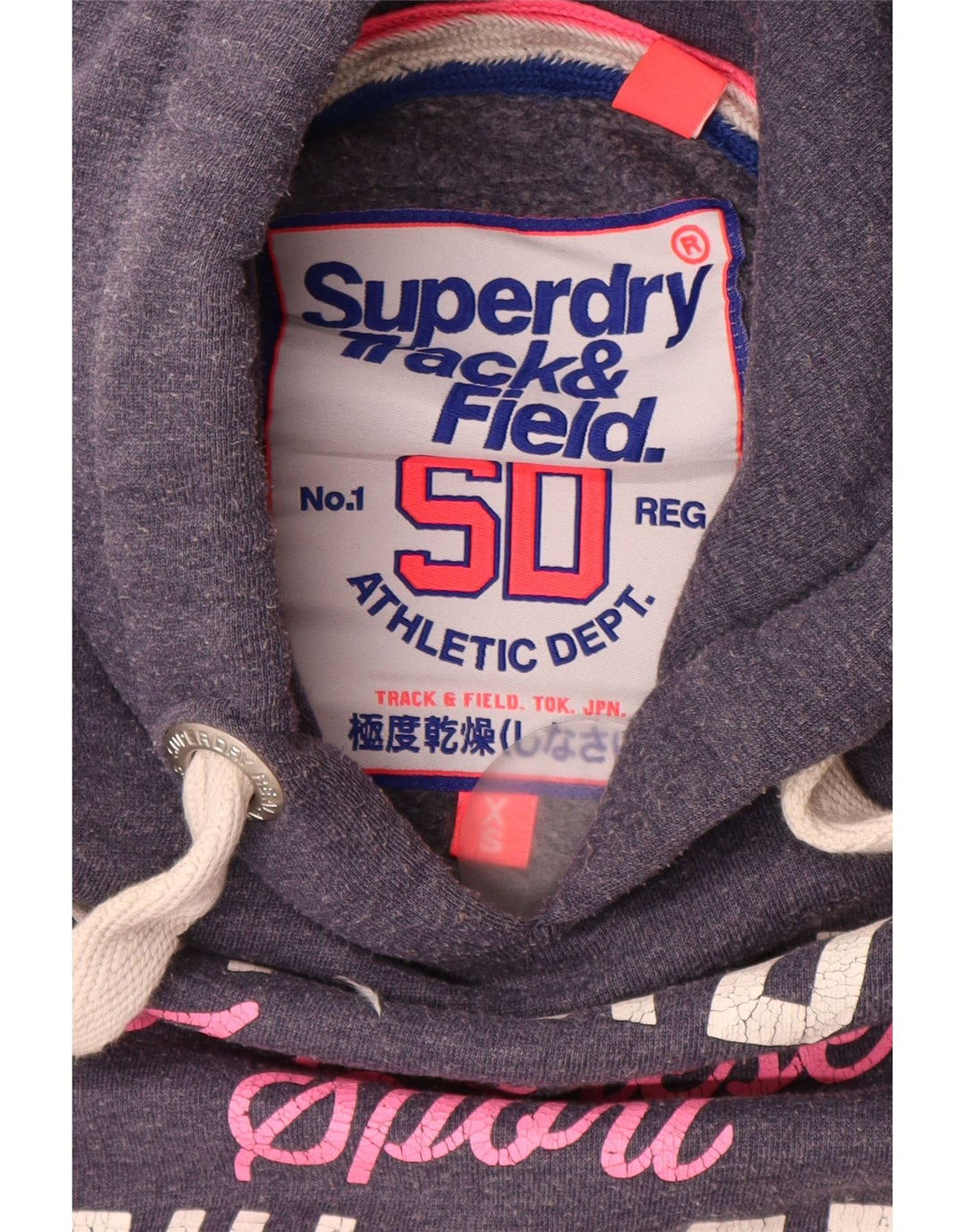 Felpa con cappuccio grafica da donna SUPERDRY UK 6 XS cotone blu navy
