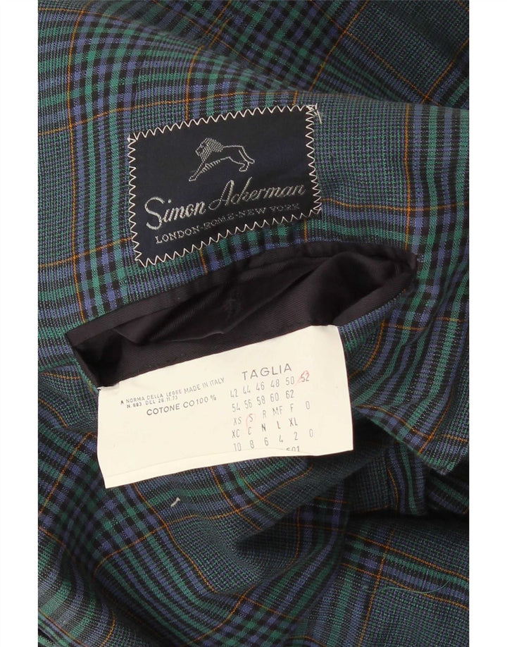 Giacca blazer vintage da uomo a 2 bottoni IT 52 grande cotone scozzese blu navy