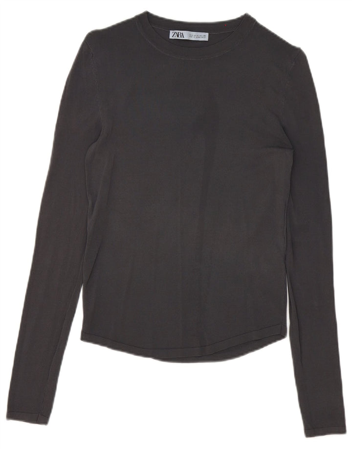 Top Zara da donna a maniche lunghe UK 10 Small in viscosa grigia