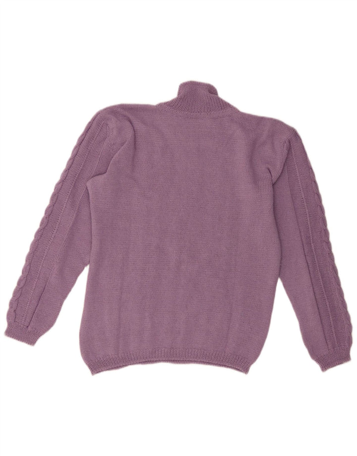 Maglione maglione vintage da donna con collo dolcevita UK 14 Viola medio