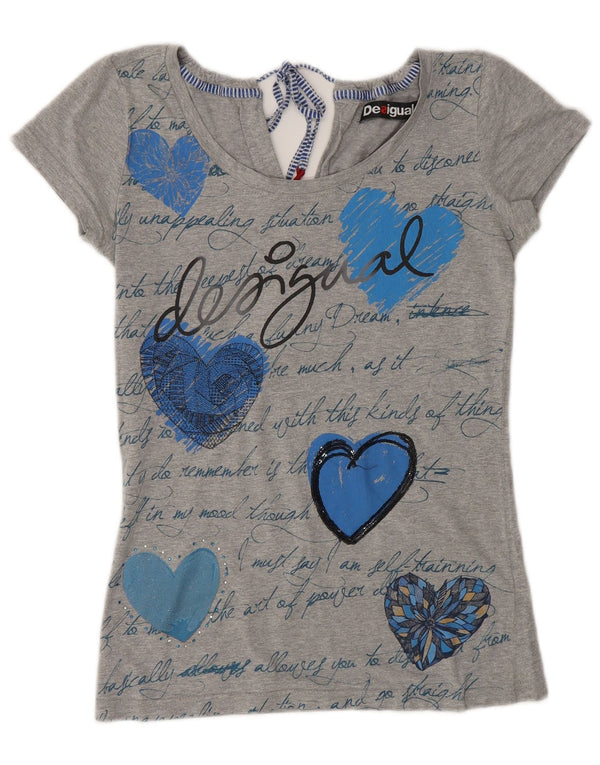 Desigual T-shirt grafica da donna Top UK 6 XS Grey Heart