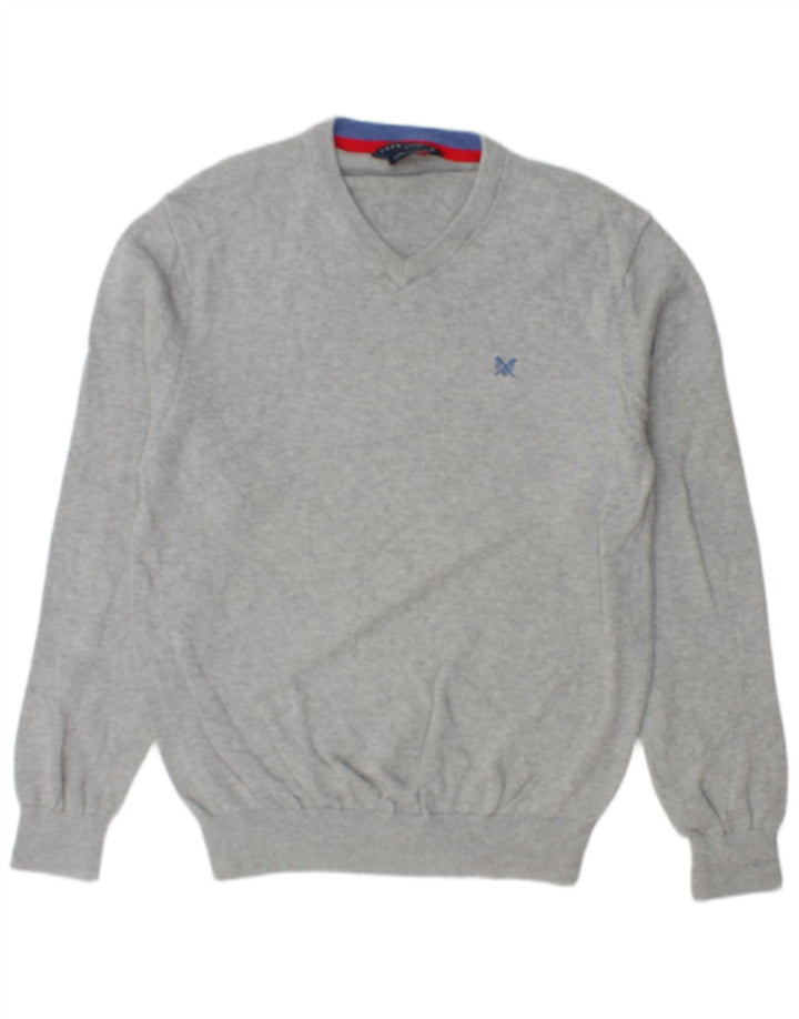 CREW CLOTHING Maglione da uomo con scollo a V in cotone screziato grigio medio