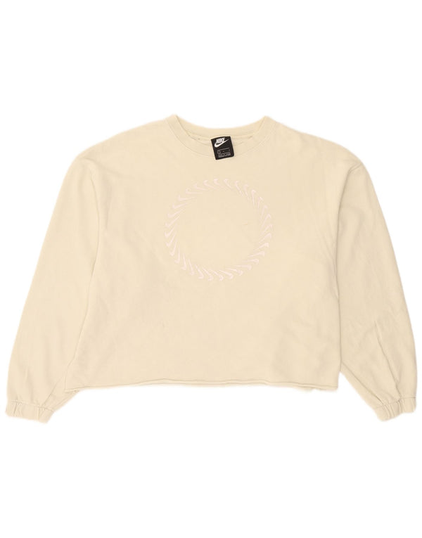 Felpa oversize con grafica Nike da donna, maglione UK 16, grande, cotone beige