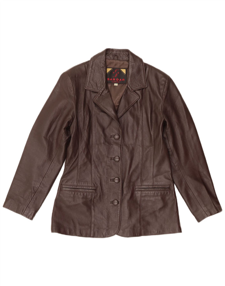 Giacca blazer in pelle da donna a 4 bottoni Sardar UK 10 piccola in pelle marrone