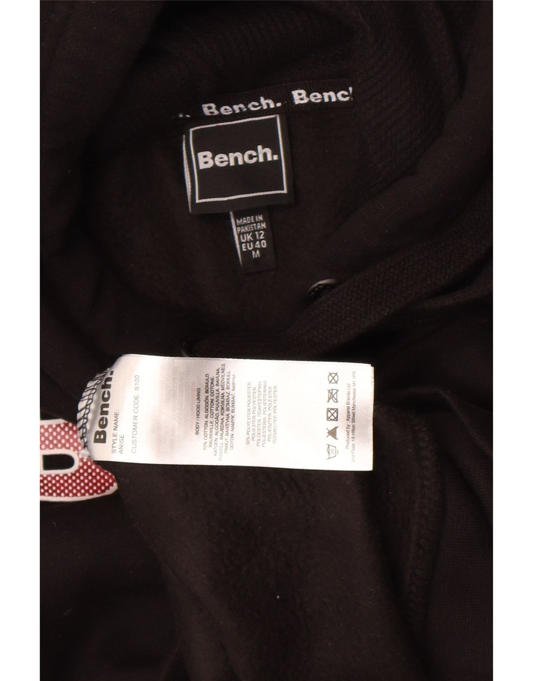 Maglione con cappuccio grafico da donna Bench UK 12 cotone nero medio