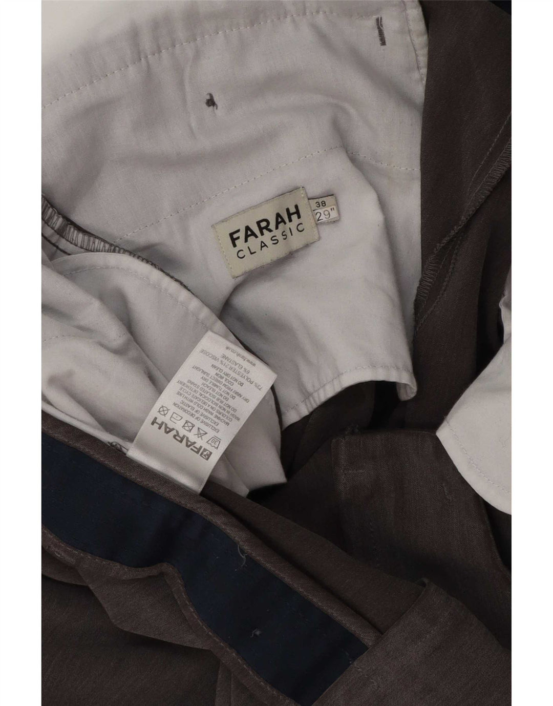 Pantaloni da completo da uomo Farah Classic Fit W38 L29 Poliestere grigio