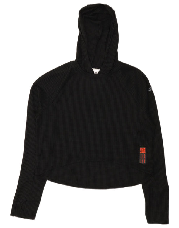 Top corto con cappuccio da donna Adidas manica lunga UK 12/14 Medium Nero Colourblock