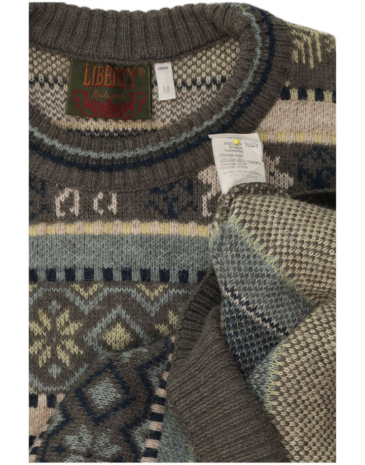 Maglione da uomo girocollo Liberti in lana Fair Isle grigio medio