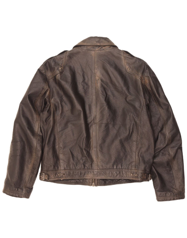 Giacca in pelle militare vintage da uomo IT 56 3XL Marrone