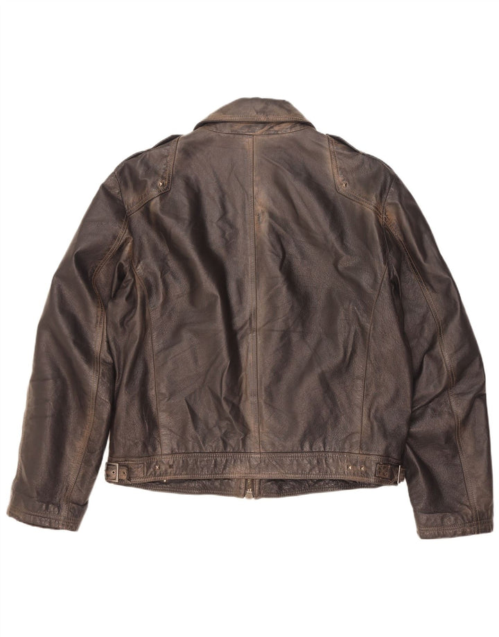 Giacca in pelle militare vintage da uomo IT 56 3XL Marrone