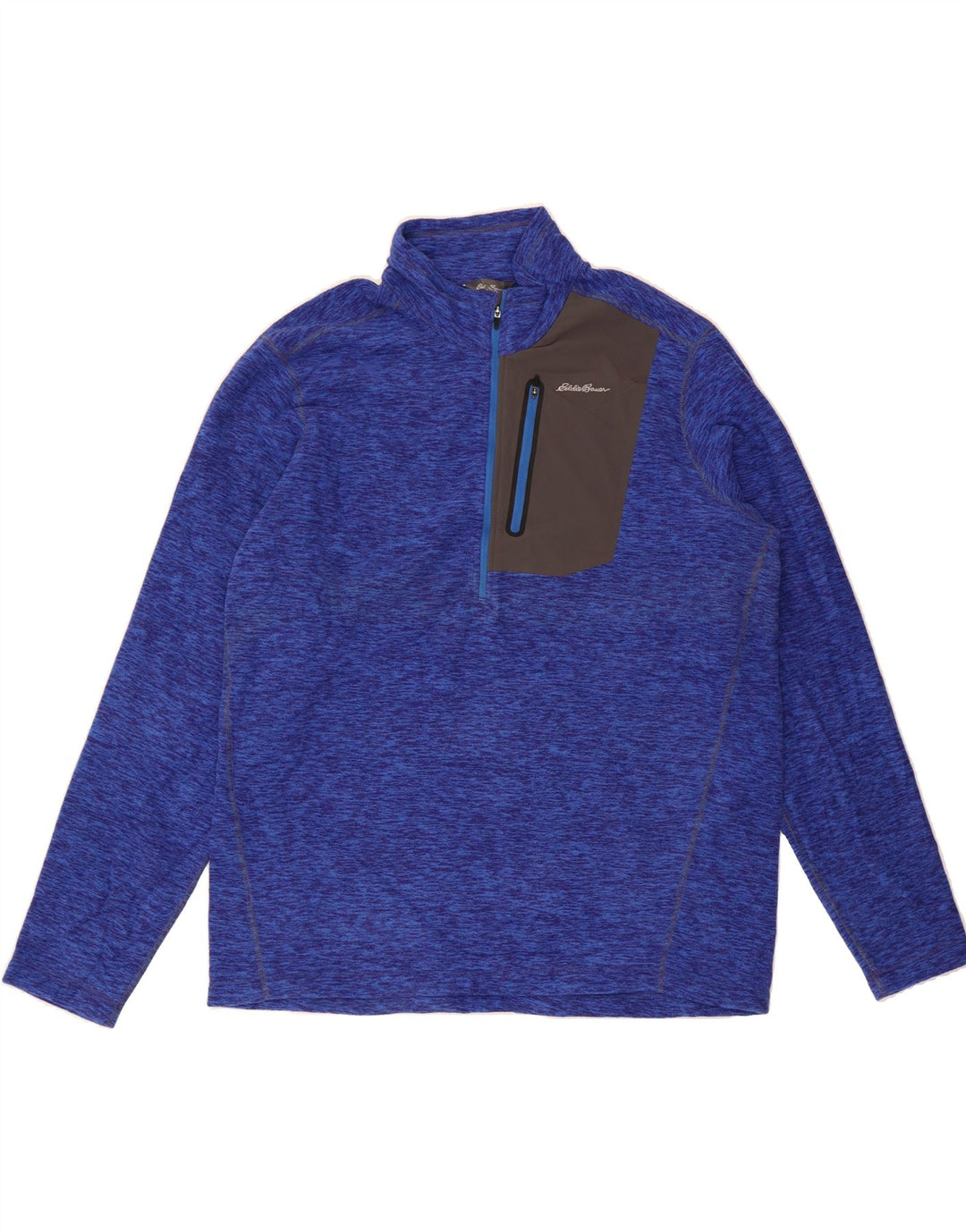 EDDIE BAUER Mens Zip Neck Fleece Jumper XL Blue Flecked Polyester Vintage Eddie Bauer and Second-Hand Eddie Bauer from Messina Hembry 