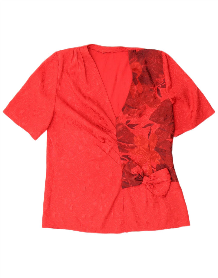 Top camicetta da donna vintage UK 16 grande rosso floreale