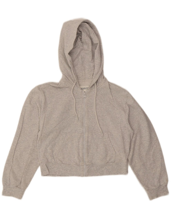 ABERCROMBIE & FITCH Womens Crop Zip Hoodie Sweater UK 6 XS Grey Flecked