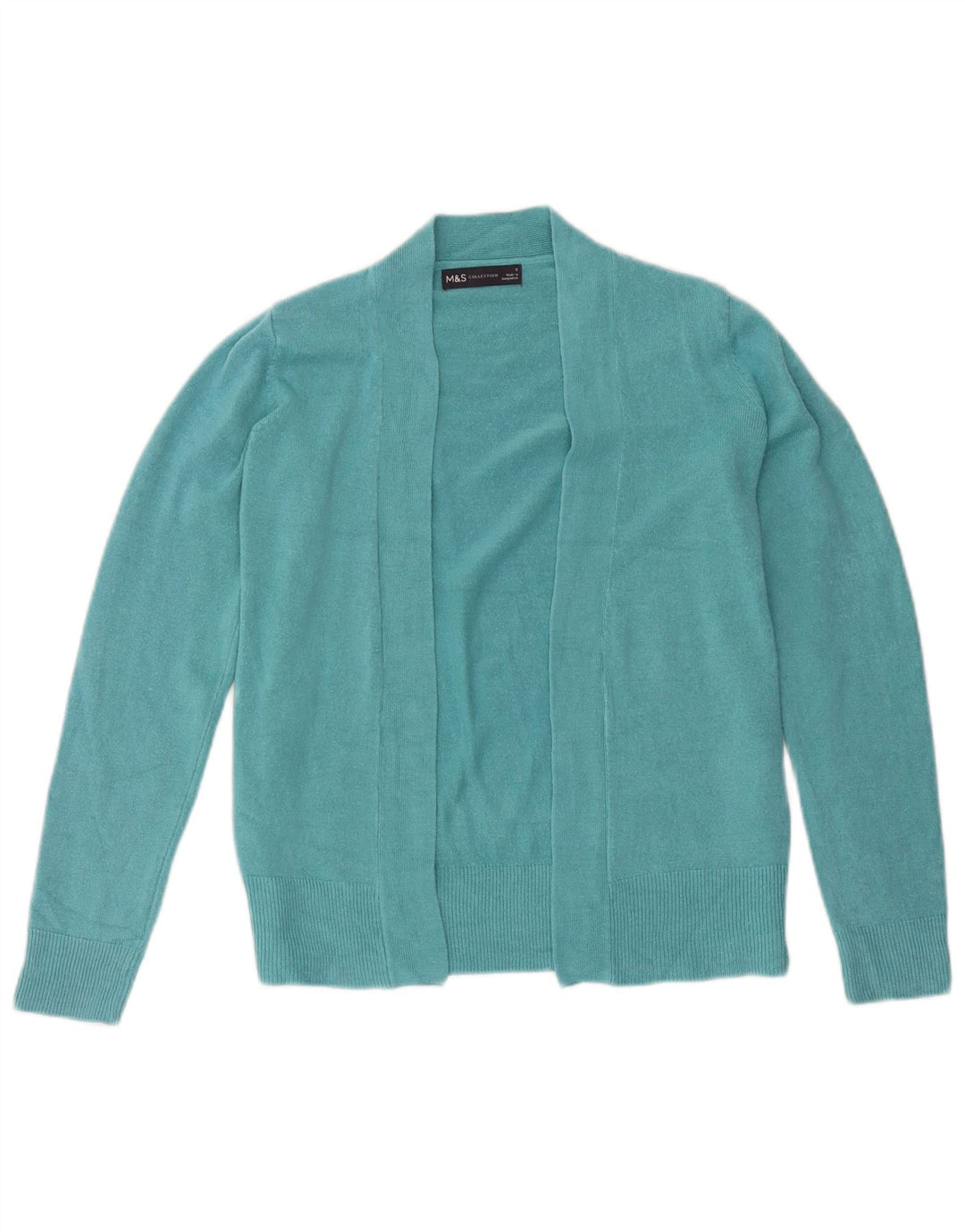 Maglione cardigan aperto da donna Marks & Spencer UK 10 piccolo acrilico turchese