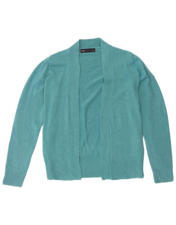 Maglione cardigan aperto da donna Marks & Spencer UK 10 piccolo acrilico turchese