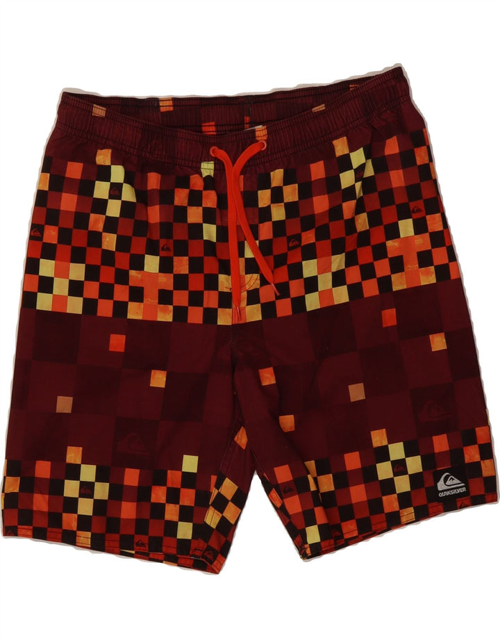 QUIKSILVER Mens Swimming Shorts Small  Burgundy Geometric Polyester Vintage Quiksilver and Second-Hand Quiksilver from Messina Hembry 
