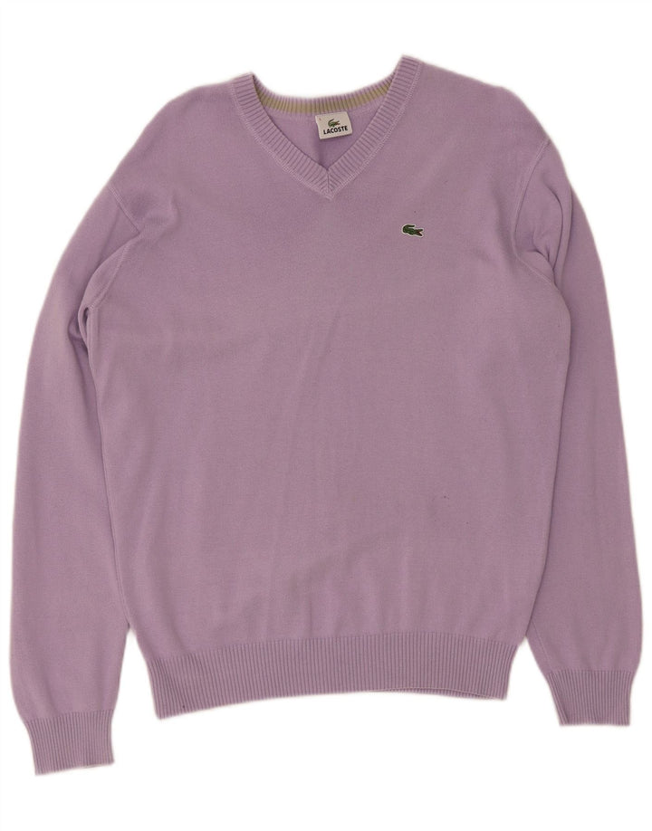 Maglione da uomo con scollo a V Lacoste taglia 5 grande in cotone viola