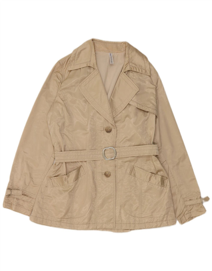 TRUSSARDI Womens Short Trench Coat IT 46 Large Beige Cotton