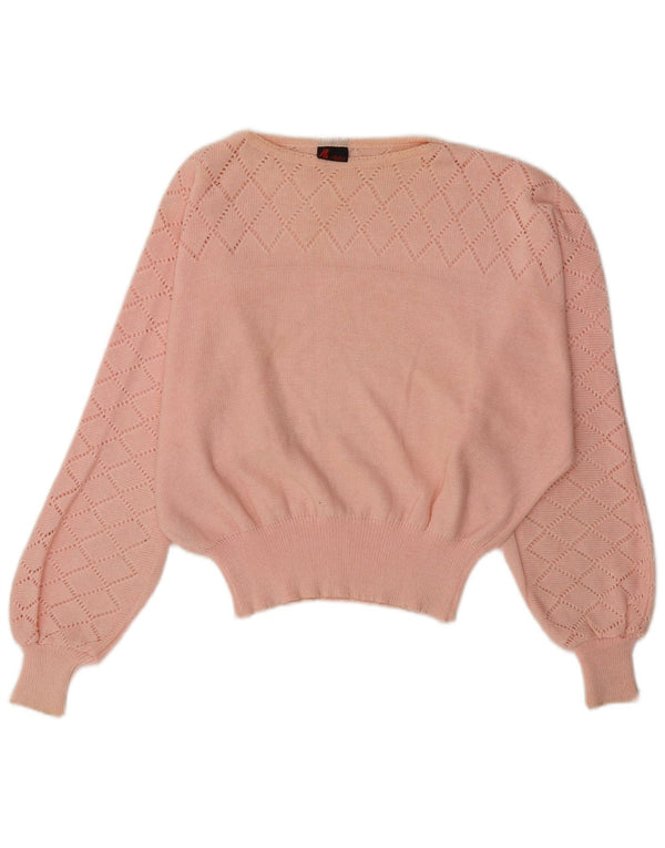 Maglione da donna vintage con scollo a barca a pipistrello, UK 12, acrilico rosa medio
