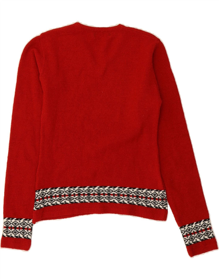 DIVINA Womens V-Neck Jumper Sweater UK 8 Small Red Fair Isle Wool Vintage Divina and Second-Hand Divina from Messina Hembry 