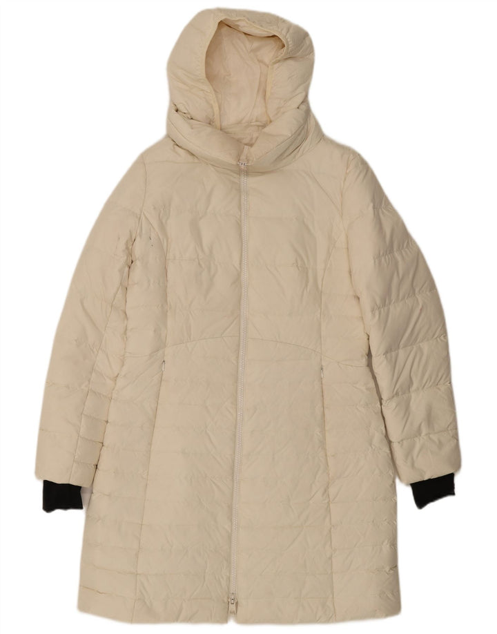 Cappotto imbottito con cappuccio da donna VINTAGE UK 14 Poliestere bianco sporco medio