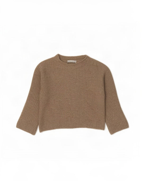 Maglione corto con scollo a barca oversize da donna Zara UK 10 piccolo nylon beige